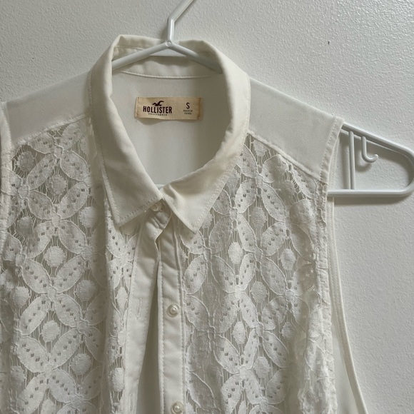 Hollister Lace Button Up Sleeveless Collared Chiffon Top S - Picture 2 of 4